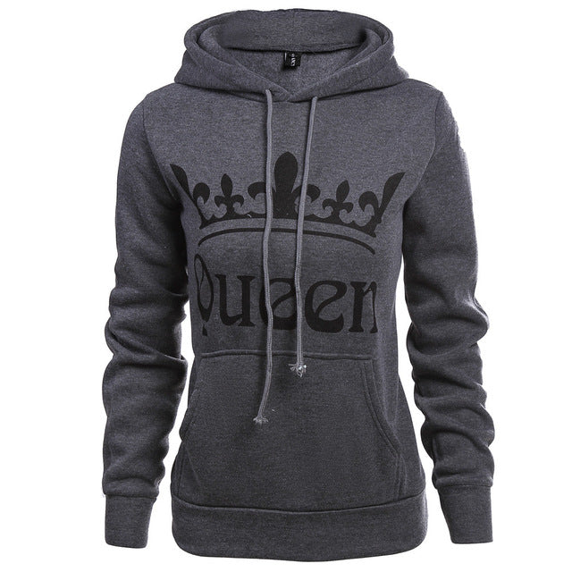 Autumn Winter Knitted King Queen Letter Printed Couple Hoodies Hip Hop Street Wear Sweatshirts Women Hooded Pullover Tracksuits