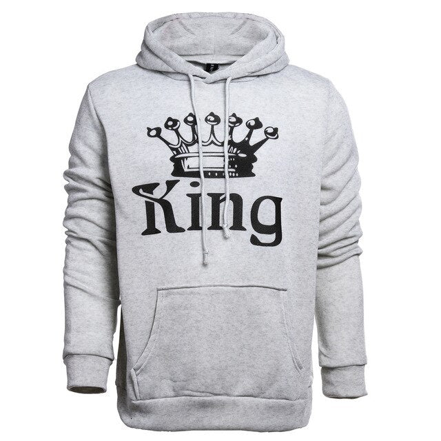 Autumn Winter Knitted King Queen Letter Printed Couple Hoodies Hip Hop Street Wear Sweatshirts Women Hooded Pullover Tracksuits