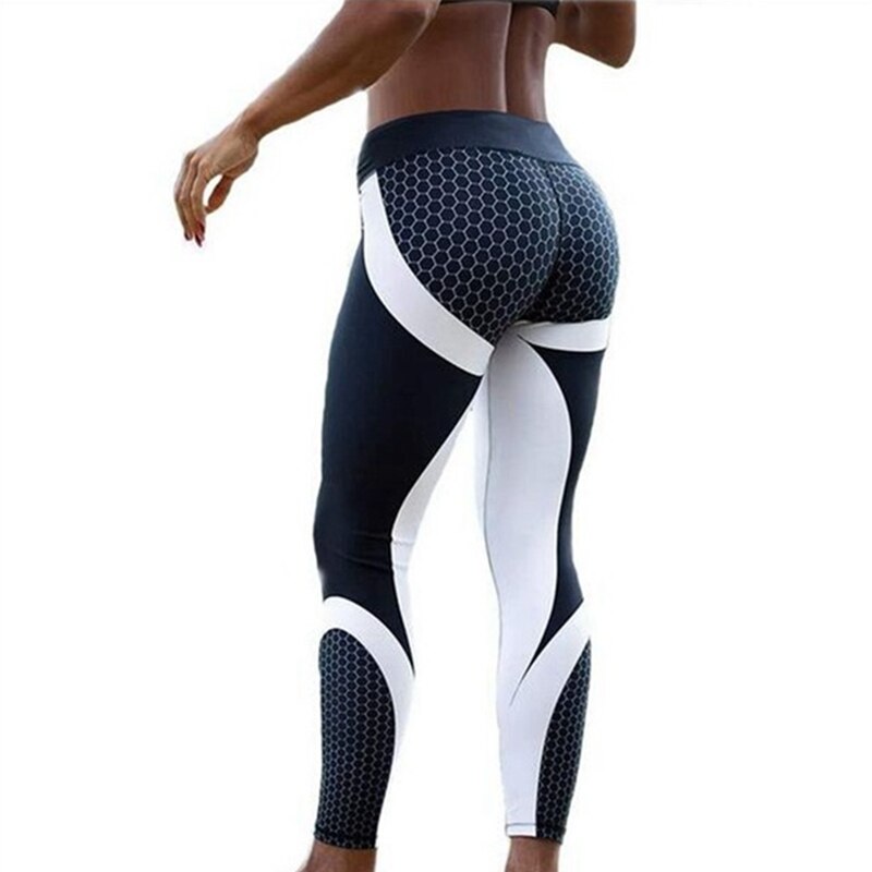 Moonbiffy Mesh Pattern Print Leggings fitness Leggings For Women Sporting Workout Leggins Elastic Slim Black White Pants