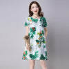 Moonbiffy  new arrived 2018 summer cotton and linen ethnic style dress short-sleeved loose long section printed dresses