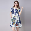 Moonbiffy  new arrived 2018 summer cotton and linen ethnic style dress short-sleeved loose long section printed dresses