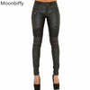 Moonbiffy Faux Leather Pants Women Elastic Zipper Leather Pants Trousers 2018 Leren Broeken Pleated Patchwork Pencil Long Pants