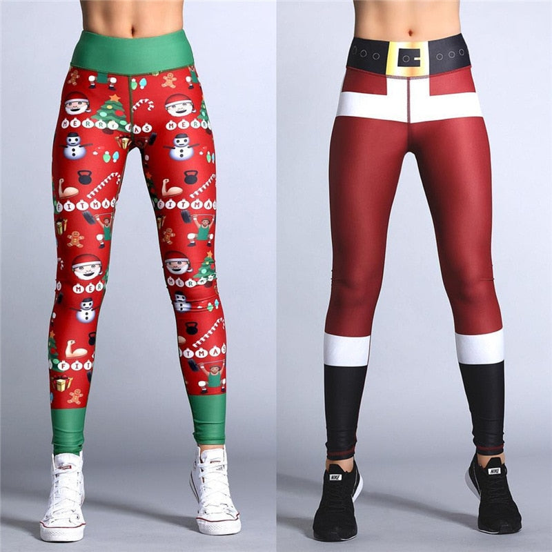 2017Hayoha Christmas Printing Leggings Put Hip Elastic High Waist Legging Breathable Merry Christmas Pants