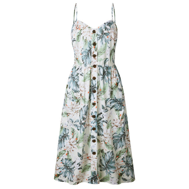 Summer 2018 Strap Print Floral Dot Long Boho Bohemian Beach Dress Women Sundress Sexy Casual Loose Elegant Vintage Ladies Dress