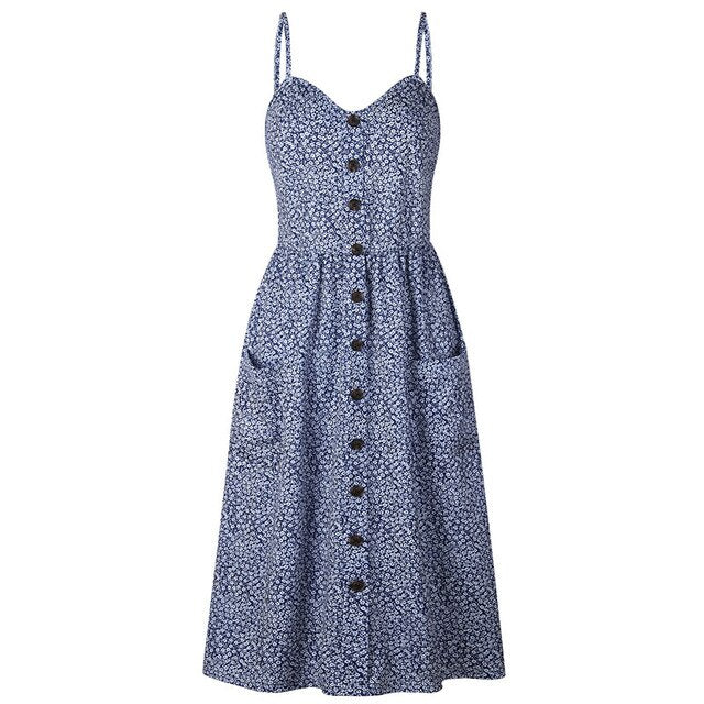 Summer 2018 Strap Print Floral Dot Long Boho Bohemian Beach Dress Women Sundress Sexy Casual Loose Elegant Vintage Ladies Dress