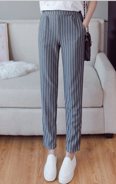 spring and summer women's slim pants elastic waist stripes Casual style pants work wear trousers harem pants female dropshipping