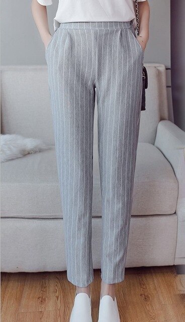 spring and summer women's slim pants elastic waist stripes Casual style pants work wear trousers harem pants female dropshipping