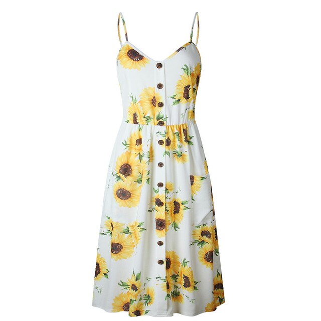 Summer 2018 Strap Print Floral Dot Long Boho Bohemian Beach Dress Women Sundress Sexy Casual Loose Elegant Vintage Ladies Dress