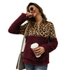 Women Fleece Sweatshirt Winter Casual Faux Fur Leopard Patchwork Fluffly Female Hoodies Warm Turtleneck Zipper Thick Sherpa Tops