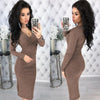 2019 Women Autumn Knitted Bodycon Dress Sexy Deep V-neck Button Long Sleeve Knitwear Elegant Casual Knee-Length Dresses