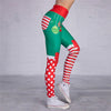 Women Christmas Bow Print Hip Movement Green Elasticity Large Size Full Length High Waist Fitness Pants Women