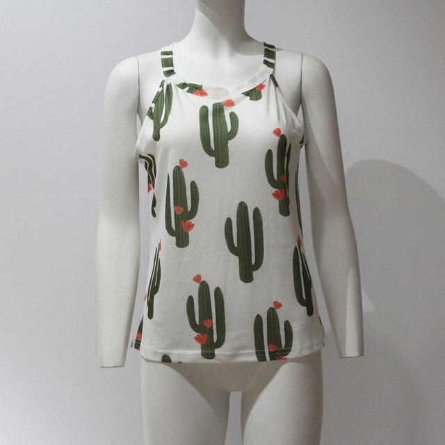 Print Cactus Green Plant Summer Tank Top Women 2018 Sexy Casual Sleeveless Halter Ladies Cami Cropped Tank Tops Tees