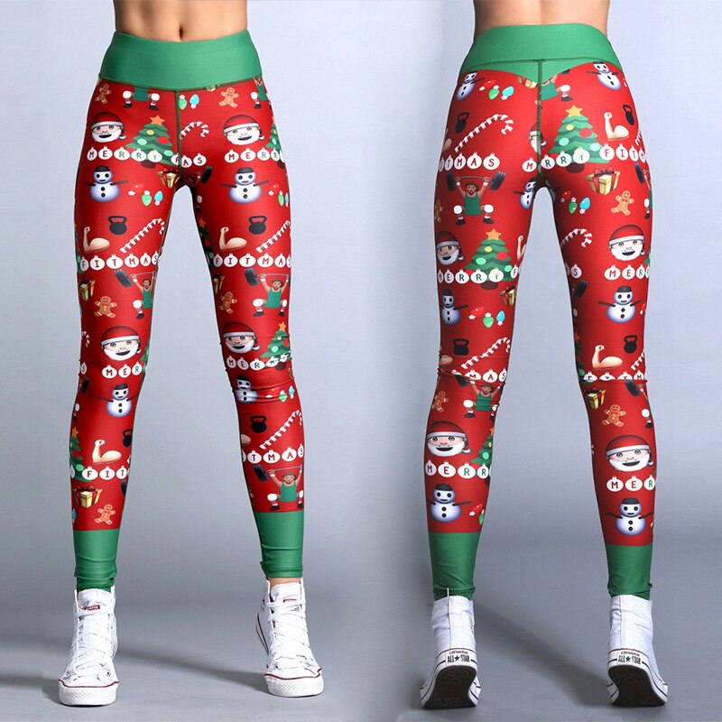 2019 new Christmas Bow Plaid Deer Digital Printing Elastic Pants Women Elegant Skinny Sport Pants