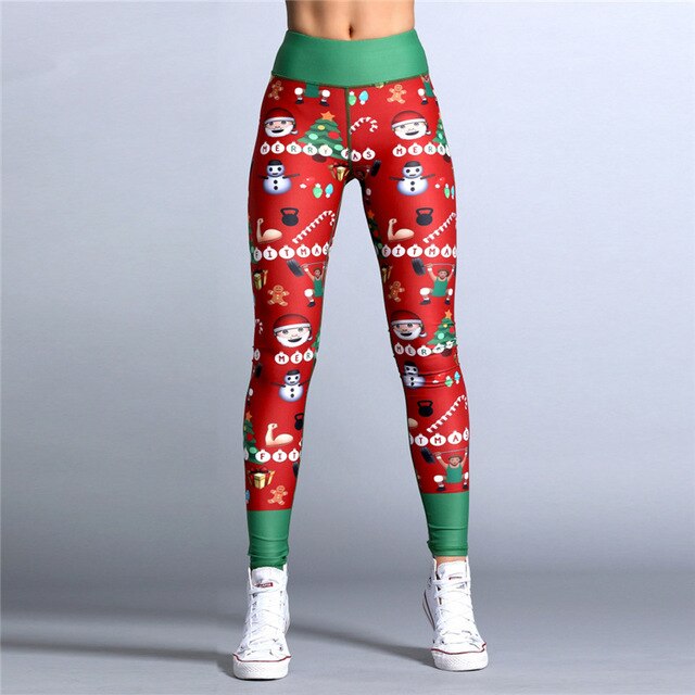 2019 new Christmas Bow Plaid Deer Digital Printing Elastic Pants Women Elegant Skinny Sport Pants