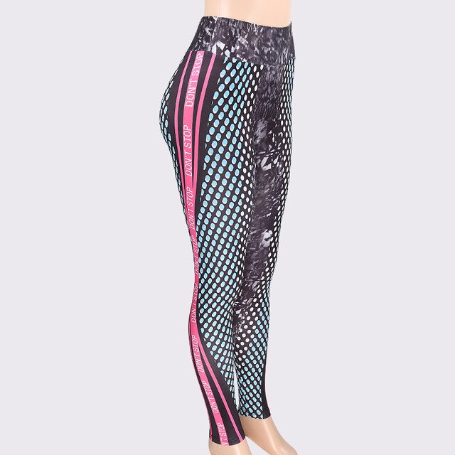 2018 New Honeycomb Letter Printed Women Fitness Leggings Skinny High Waist Elastic Push Up Legging Workout Pants Leggins