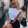 2018 Summer Sleeveless White Tunic Blouses Women Ruffled Button Down Crop Tops Female Short Shirts Ladies Office Fashion