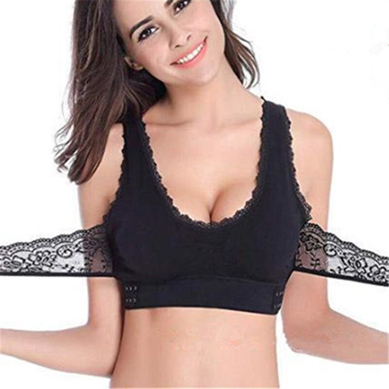 1Pcs Front Cross Side Buckle Wireless Lace Bra Breathable Sport for Women