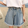 Denim Vintage Light Blue Solid Fashion High Waist Simple 2018 New Arrival Loose Casual Female Shorts